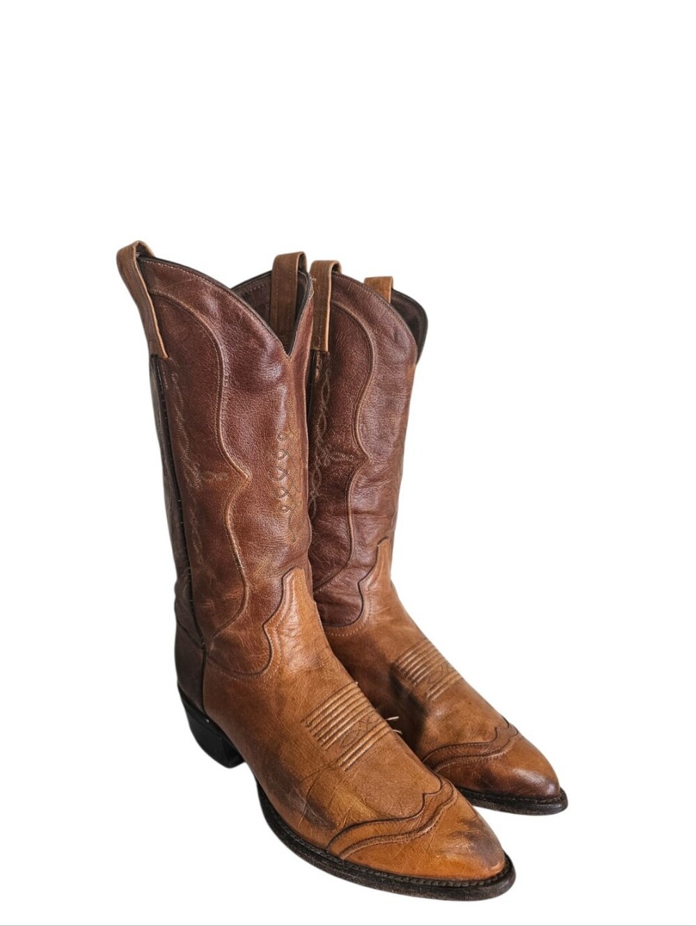 Vtg 80s Tony Lama 5084 Cowboy Boots Cognac Leather Western Men's 8 D USA